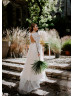 Boat Neck Lace Tulle Keyhole Back Unique Wedding Dress Boat Neck Lace Tulle Keyhole Back Unique Wedding Dress